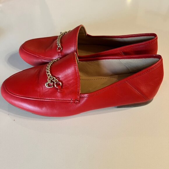 Coach Red Leather Chain Loafers Size 6.5 | Horsebit Style Slip-On Flats - Picture 2 of 7